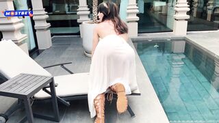 Greek Bitch goddess Award - Deepthroat and Vehement Screwing untill Creampie by the Pool - Sweetie Fox