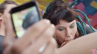 Inked Punk Wench Takes Double Penetration & Savage Butt Pounding From 2 Doms