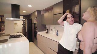 My stepmom has a surprise in store for me. banging my taut cunt in a raw FFM trio with my stepbrother's biggest jock!