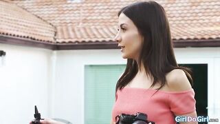 Black Nicole Kitt and her bff Lucy Lotus have a fun their outdoor photoshoot.When the photographer Natalie Brooks asks 'em to kiss they go wild