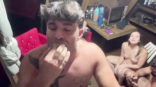 Playful interaction between couples ends in an fuckfest.