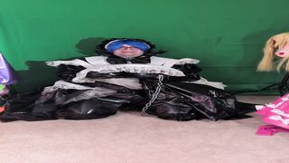 Layered PVC Maid Aoi in a lengthy magic wand sextoy session