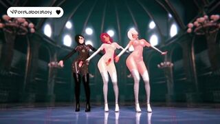 3 sexy, hot trans hotties dancing stripped with hard-ons