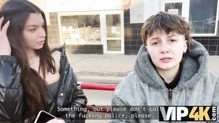 VIP4K. 2 charming Lesbian babes don't mind to having a Three-some with a stranger from the teach