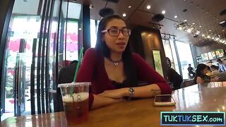 Small but with fake tits Thai gal picked up for slutty sex at home