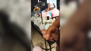 Step Mommy celebrates after her birthday party with just me and her home alone and pops the balloons and lets me see her and wank