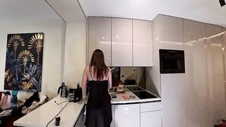 Hawt and lewd hawt cutie cute housewife in a satin nightie shows her lace pants at home during the time that the spouse is away