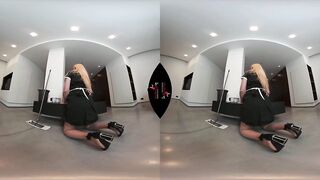 Sultry Maid Teases in Petite Petticoat & Sheer Pants - Widens Legs & Pulls 'em Aside Whilst Mopping