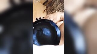 Fat gal masturbating with 2 dildos