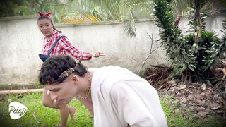 magical statue comes back to life thanks to sinless blond who screws her in the booty with a belt on