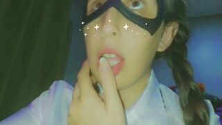 sex and hawt student wearing uniform is caught touching herself and groaning during virtual class