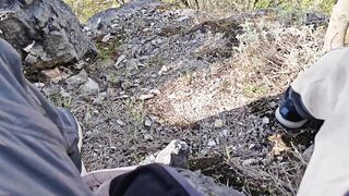 Public masturbation high up with a priceless view.