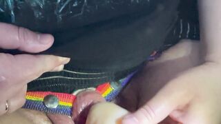 Wanking my giant FTM wang with toy