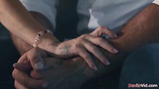 Blond teen girlfriend Emma Rosie got cheated.Her bfs stepdad convinced her to get back on him by letting him lick and bang her tiny bald cunt.