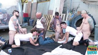 TRAILERTRASHBOYS Eddie Patrick And Greyson Myles Spitroasted On Homo Fuckfest