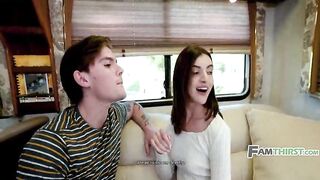 Step Bro Pops Stepsister's Cherry in the RV During the time that Stepmom and Stepdad Drive Up Front