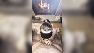 Cumslut wife gives oral job for biggest facial by fire