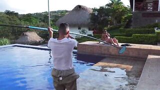 Colombian mother I'd like to fuck Black Screws My Spouse's Youthful Worker Outdoors by the Pool at Her Abode