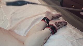 My Marvelous Size 13 Womens Feet and Lengthy Legs Being Flogged and Whipped with a Thong and Crop During the time that Bound Jointly with Manacles