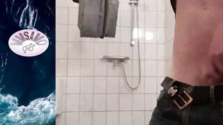 Close-up of MeMySelfAndMyOwn in the washroom stroking groaning till cuming as a quickie