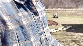 Pee on the Ground Near Truck Wheel