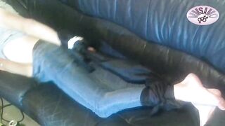 fastened up on the sofa makes me highly excited having an intensive ejaculation as the orgasm