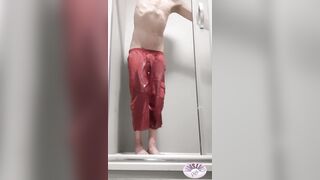 MeMySelfAndMyOwn excited selfplay in the shower, jerking off untill groaning jizz flow after pee in my shorts.