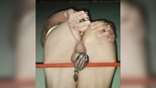 IDEAL FEMBOY IN CHASTITY. GLASS VIBRATOR ANAL