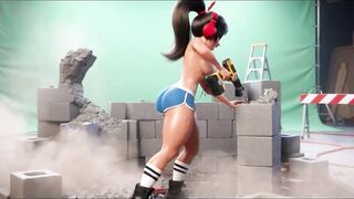 Curvy Builder Sweetheart Undresses and Positions Seductively with Drill in Studio Session (AI generated)