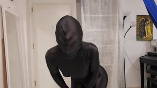 Nylon Zentai Catsuit and Gasmask Sexy Encasement