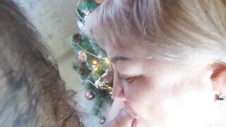 Floozy with large titties banged in the throat and cum on boobs