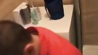Footjob wife makes him lay down in the baths