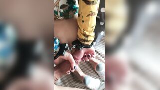 In Handcuffs with a Red Plug in the Booty - Giving a kiss and Banging a Powerless Wench