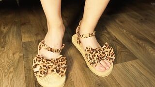 Feet in Recent Sandals with Slow Walking and Foot Close-ups