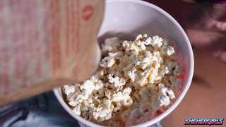 Sexy Slender Trans Screws Her Sexy Girlfriend with a Surprize in Popcorn Bucket