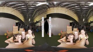 Jazlyn Ray, April Olsen, and Jasmine Wilde take turns squating on your thick dick