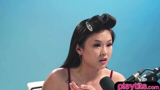 Curvy skinny Oriental teen masturbates with her sex toy untill this babe orgasms