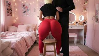 Stepbrother Pressing His Tiny Large Butt Stepsister on the Chair