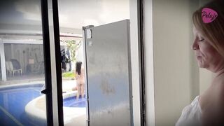 Hawt Granny Masturbates Whilst Watching Her 2 Stepdaughters Touching Every Other in the Pool