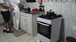 Maid had her booty used whilst washing dishes.