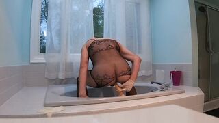 crossdressing in wife's underware bodysuit and sex-toy banging my butt