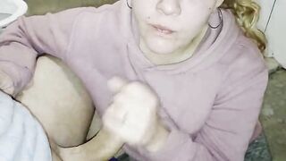 Hidden Wife's Homemade Fellatio in Baths - That babe Takes a Biggest Load in Her Throat