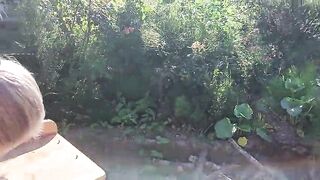 Granny is working exposed in her garden!