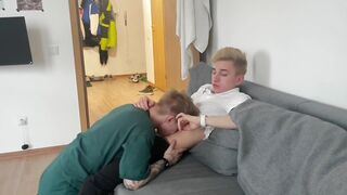 Enticed my cute ally with a large weenie for a oral pleasure and made him cum