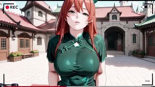 Red Hair & Emerald Qipao! Inactive Seduction in the Eastern Courtyard