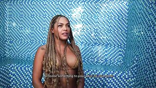 Black stepmom bangs her large-dicked nerd stepson in the sauna in interracial sex until this guy cums
