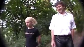 Tiny German blond got drilled in the forest during the time that somebody was secretly recording her in action