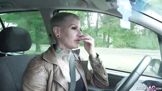 Tattooed German aged with short, golden-haired hair, Cat Cox is getting a cock up her butt