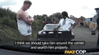 Fake Cop Hunk Racer Gets Involved in Outdoor Three-Some