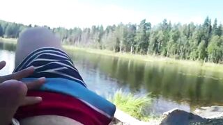 Real pair have risky outdoor sex next to a lake